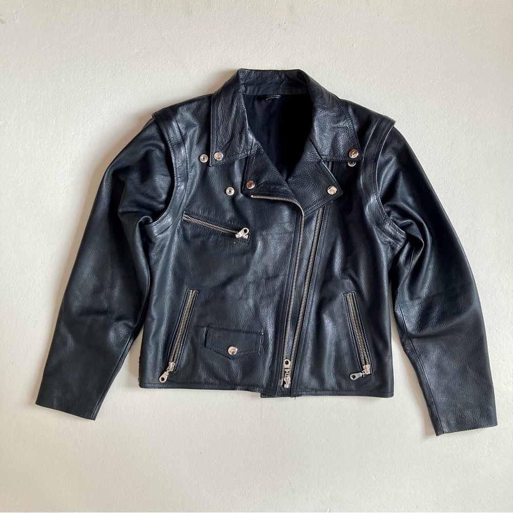 Vintage Black Leather Moto Jacket and Vest With Removable Sleeves